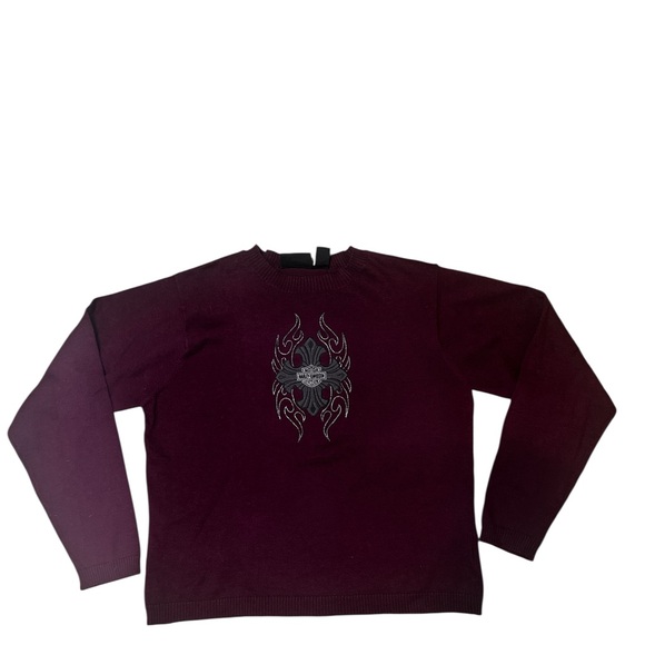 Harley Davidson burgundy woman size large sweater biker embroidered logo - Picture 1 of 6